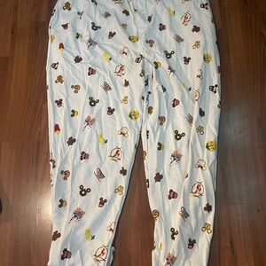 Disney White Pajama Bottoms with Colorful Icons